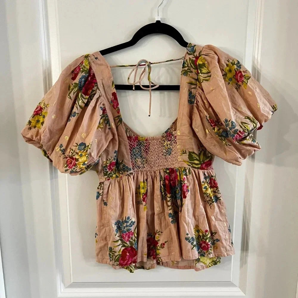B18 Anthropologie Love the Label Rosette Babydoll Blouse Size Small - Picture 7 of 7